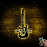 Custom Guitars Monogram Metal Wall Art Led Lights, Custom Guitar Music Studio Metal Wall Sign, Music Classic Guitar Lovers Metal Name Sign